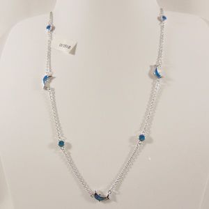 Blue Fire Opal Sterling Silver Dolphin Necklace